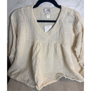 Women's Kamana Cream One Size Crinkle Gauze V-Neck Blouse